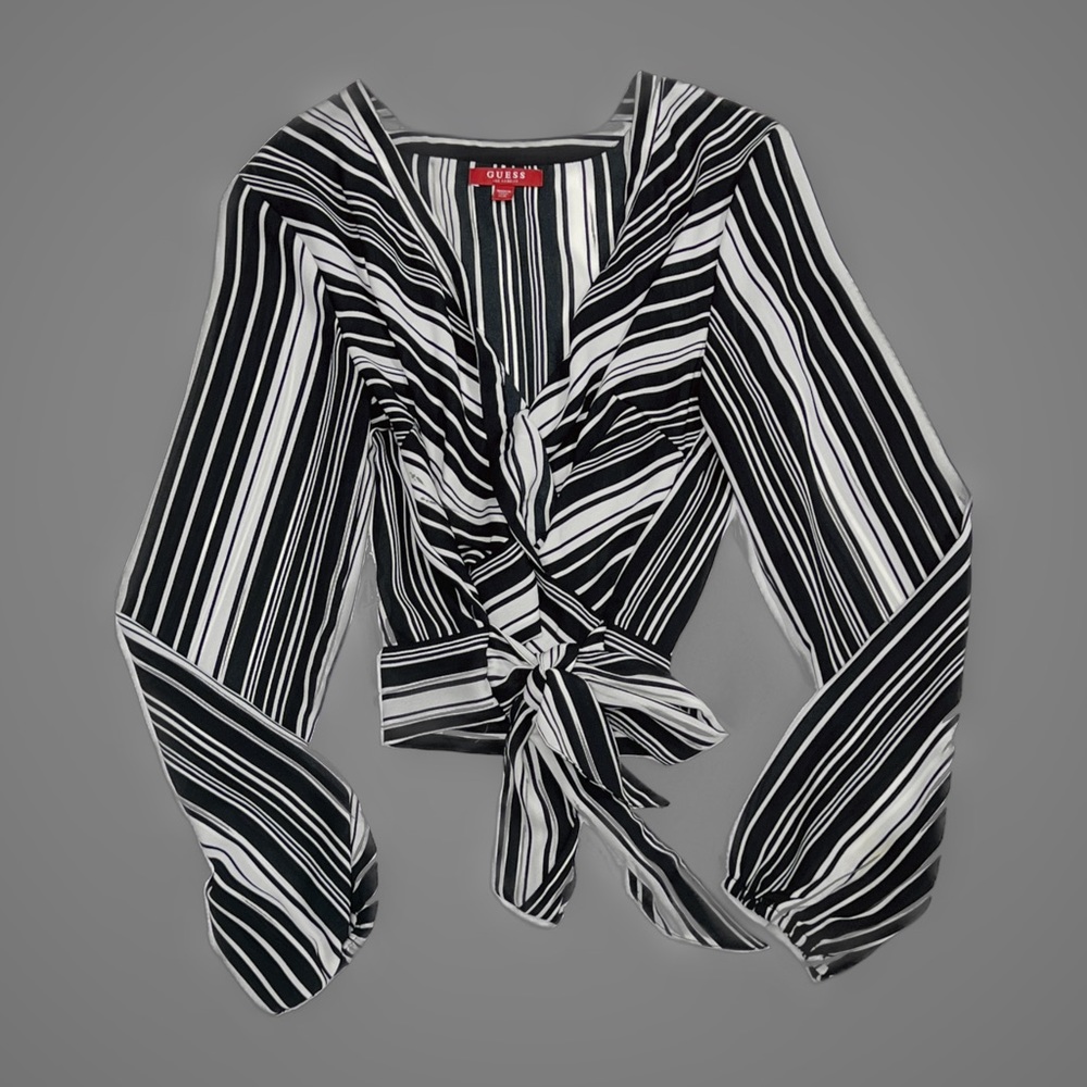 Black & White Stripe Cropped Blouse Guess